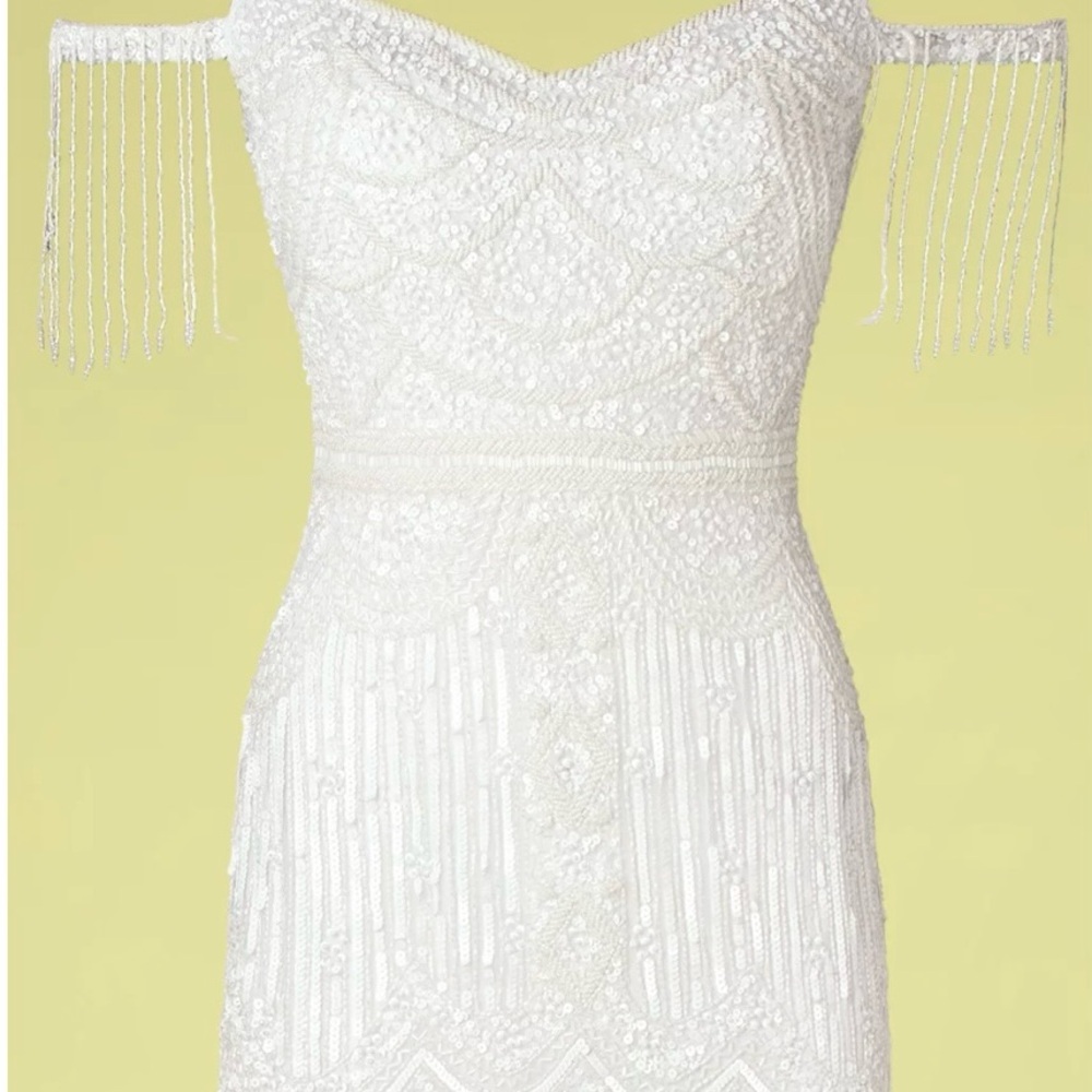 Gatsby Lady White Sequin Maxi/Wedding Dress Sz. 10 Elegant Embellished Details - Picture 13 of 15